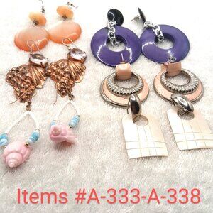 6 pair of pierce Earrings, Items # A-333--A338, wt. 89 grams